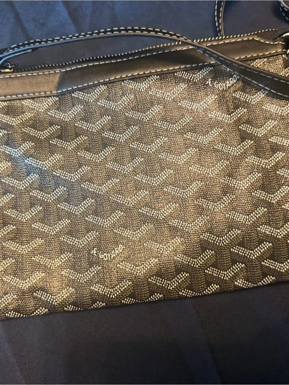Goyard Black and Brown Chevron Tote with Two Matching Pouches